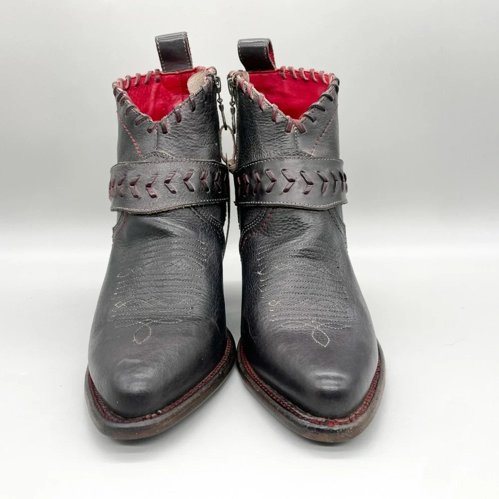 Bed Stu Womens 9 Tania Black Scarlett Rustic Bootie Harness Western Moto Cowgirl